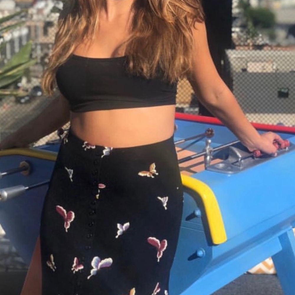 90’s Butterfly High Waist Center Slit Midi Skirt